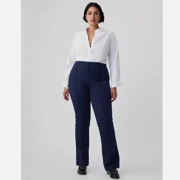 GAP High Rise Stretch Flare Navy Blue Pants Pintuck Pleat 6 PETITE #455131 $80 - Picture 3 of 15